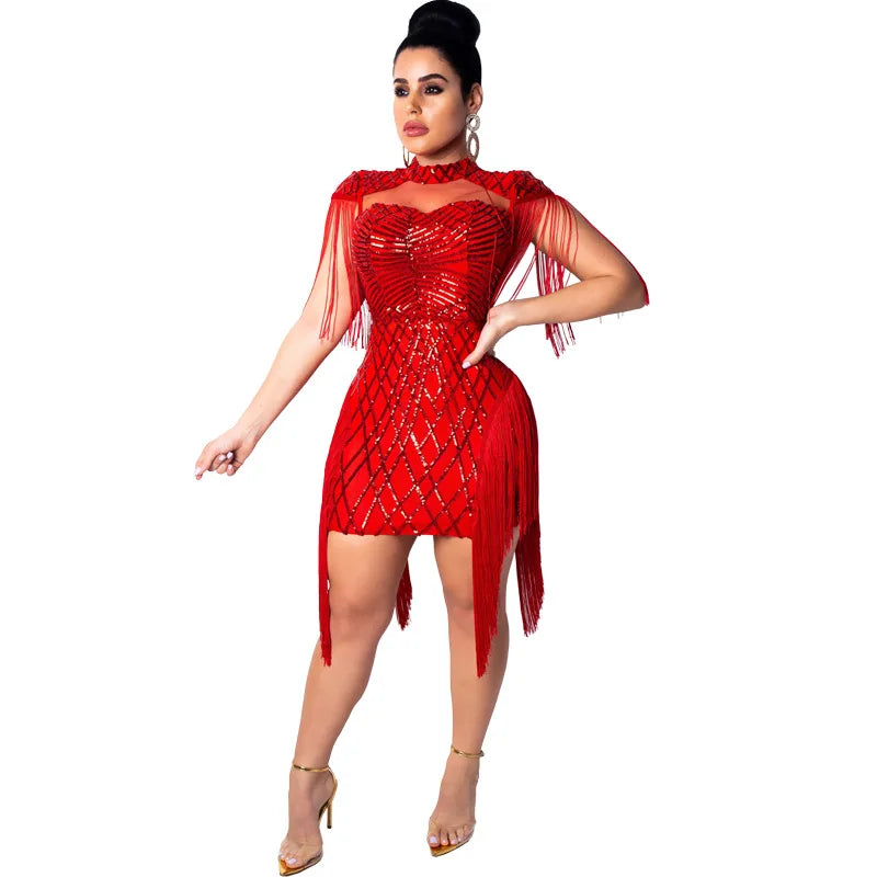 UNIKCOSA Women’s Sequin Mesh Bodycon Dress – One-Piece Sexy Nightclub & Party Dress (High-Quality Edition)