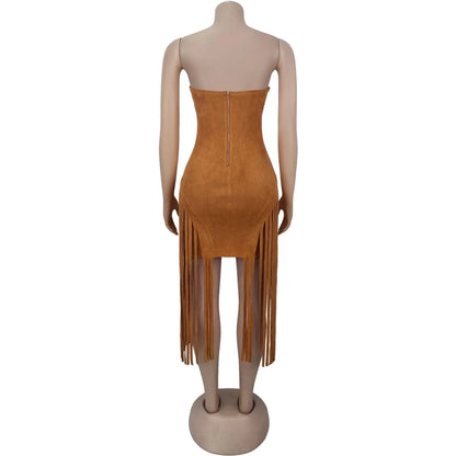Sexy Sleeveless Tassel Fringe Bodycon Dress for Women