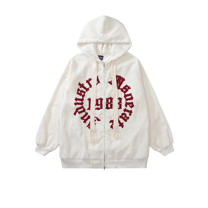 Men's Loose Waffle Hoodie with Drawstring and Warm 360G Fabric