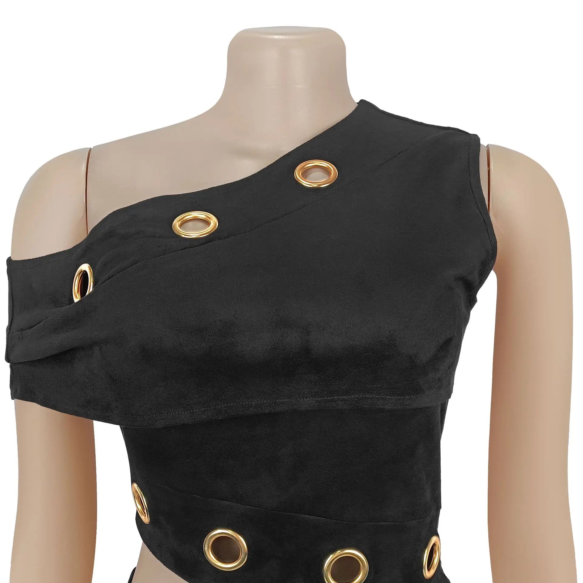 ZHEZHE Sexy Eyelet Off-Shoulder Two-Piece Summer Skirt Set
