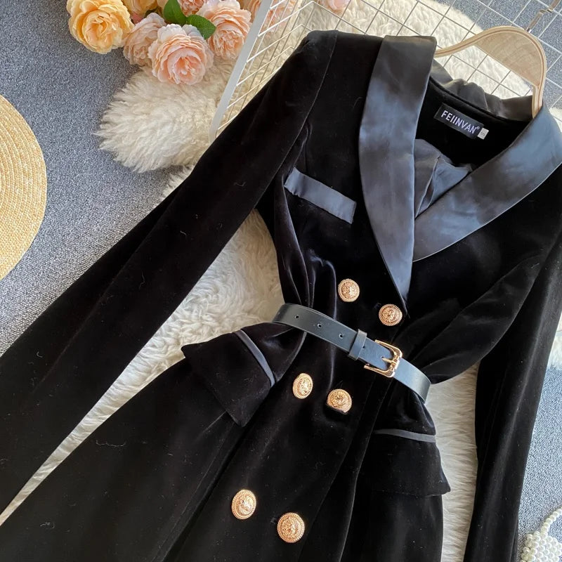 UNIKCOSA Women’s Black Velvet Blazer Dress – Double-Breasted Long Sleeve Elegant Outfit (Fall/Winter 2025 Edition)