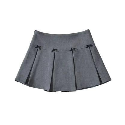 Women's Bow Trimmed High Waist Pleated Midi Skirt