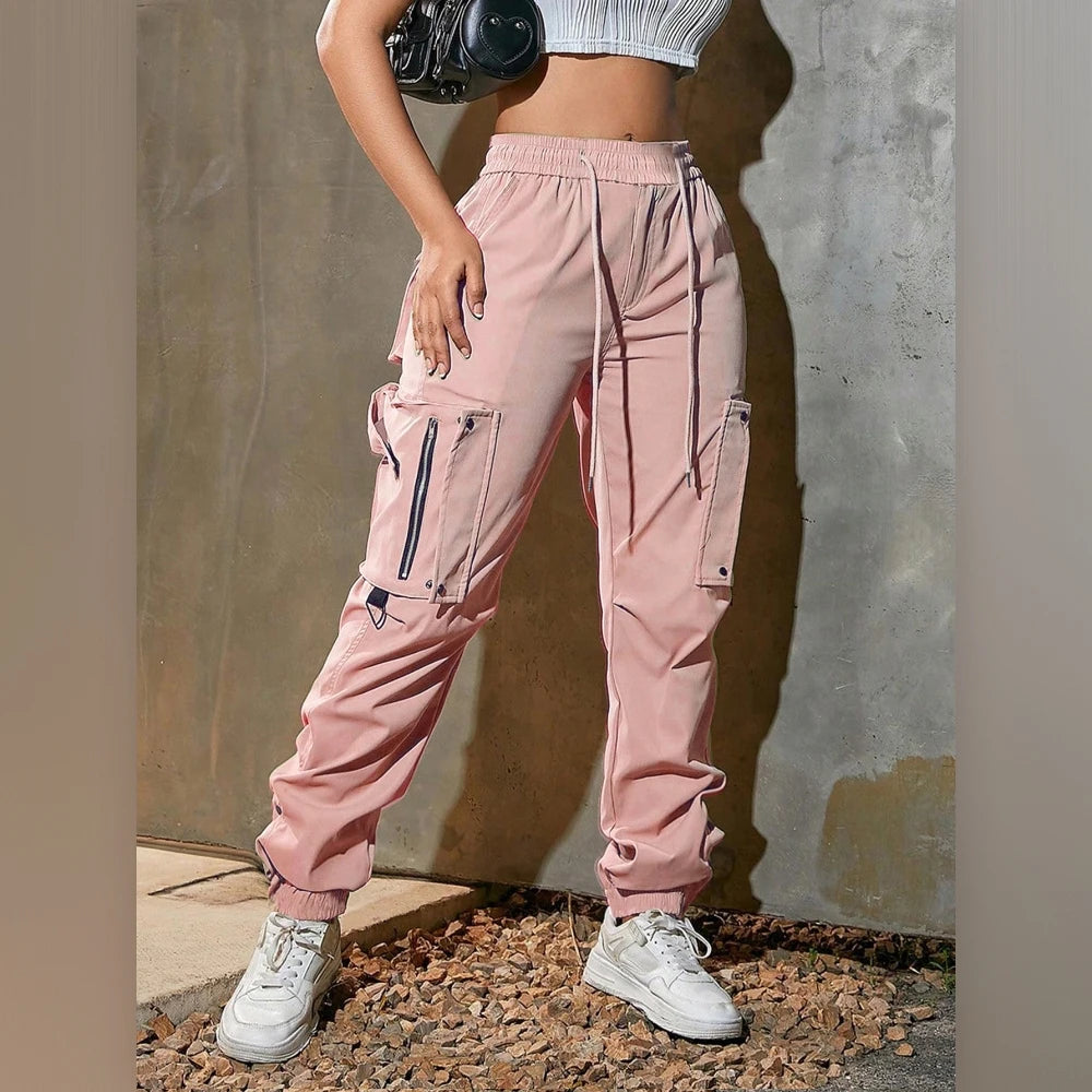 Women's Drawstring Cargo Athletic Pants with Pockets Loose Fit