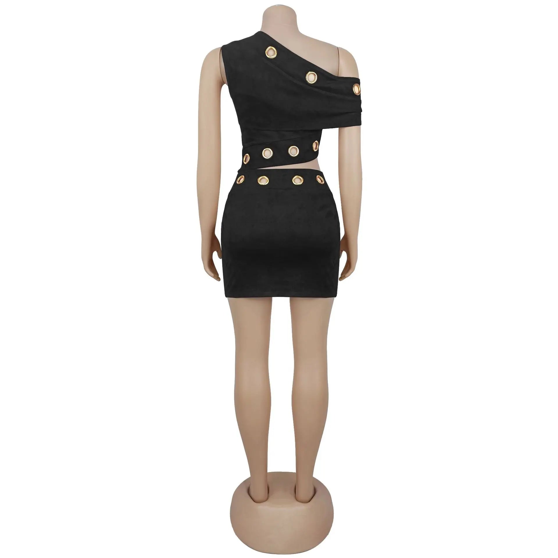 ZHEZHE Sexy Eyelet Off-Shoulder Two-Piece Summer Skirt Set