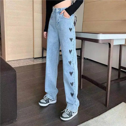Women's High-Waisted Straight-Leg Floor-Length Elegant Casual Denim Pants