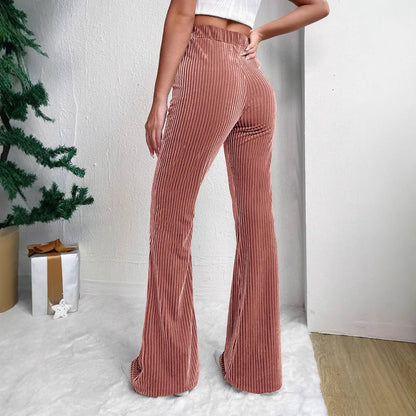 Women's High‑Waisted Corduroy Bell‑Bottom Wide‑Leg Casual Solid Pants