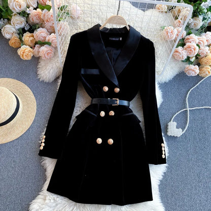 UNIKCOSA Women’s Black Velvet Blazer Dress – Double-Breasted Long Sleeve Elegant Outfit (Fall/Winter 2025 Edition)