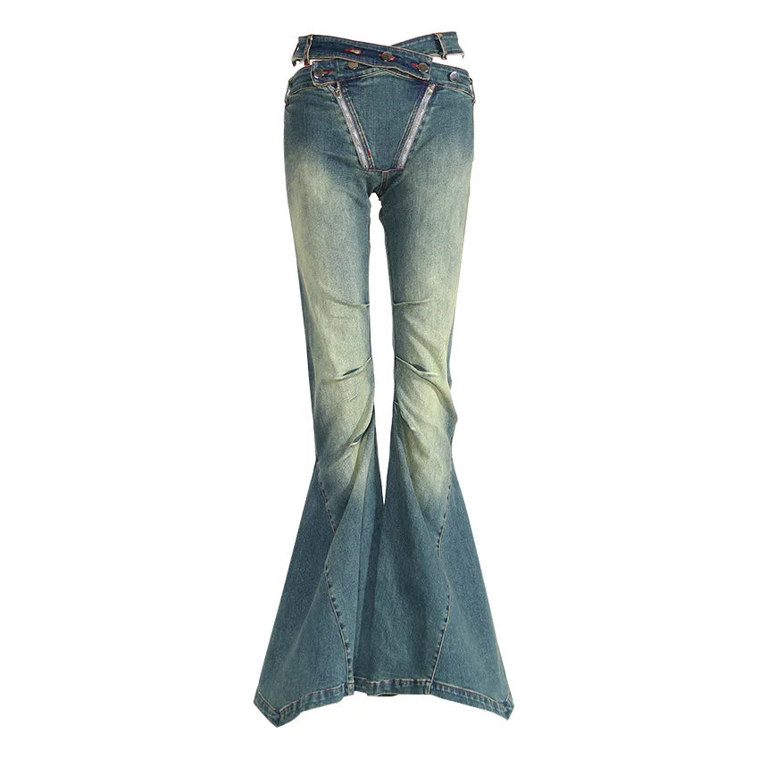 Trendy Trousers 2025 Summer New Slim Hollowed Out High Waist Pleated Ladies Flare Pants