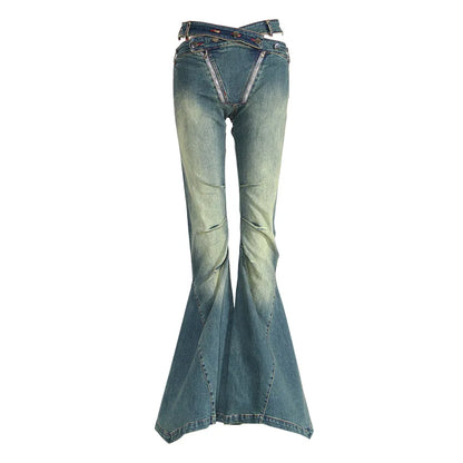 Trendy Trousers 2025 Summer New Slim Hollowed Out High Waist Pleated Ladies Flare Pants