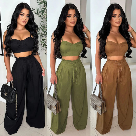 UNIKCOSA Women’s Skinny Fit Two-Piece Set – Elegant Casual Party Outfit (Black, Green, Brown 2025 Edition)