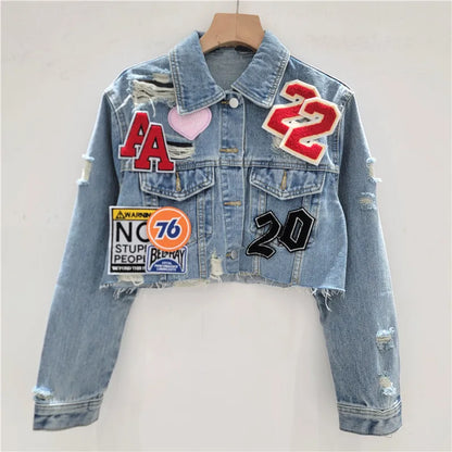 Trendy Women's Denim Jacket Casual Cute Fashionable Lightweight Style