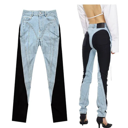 UNIKCOSA Women’s Patchwork Skinny Jeans – High-Waist Street Style Denim Pants (Trendy Casual Edition)