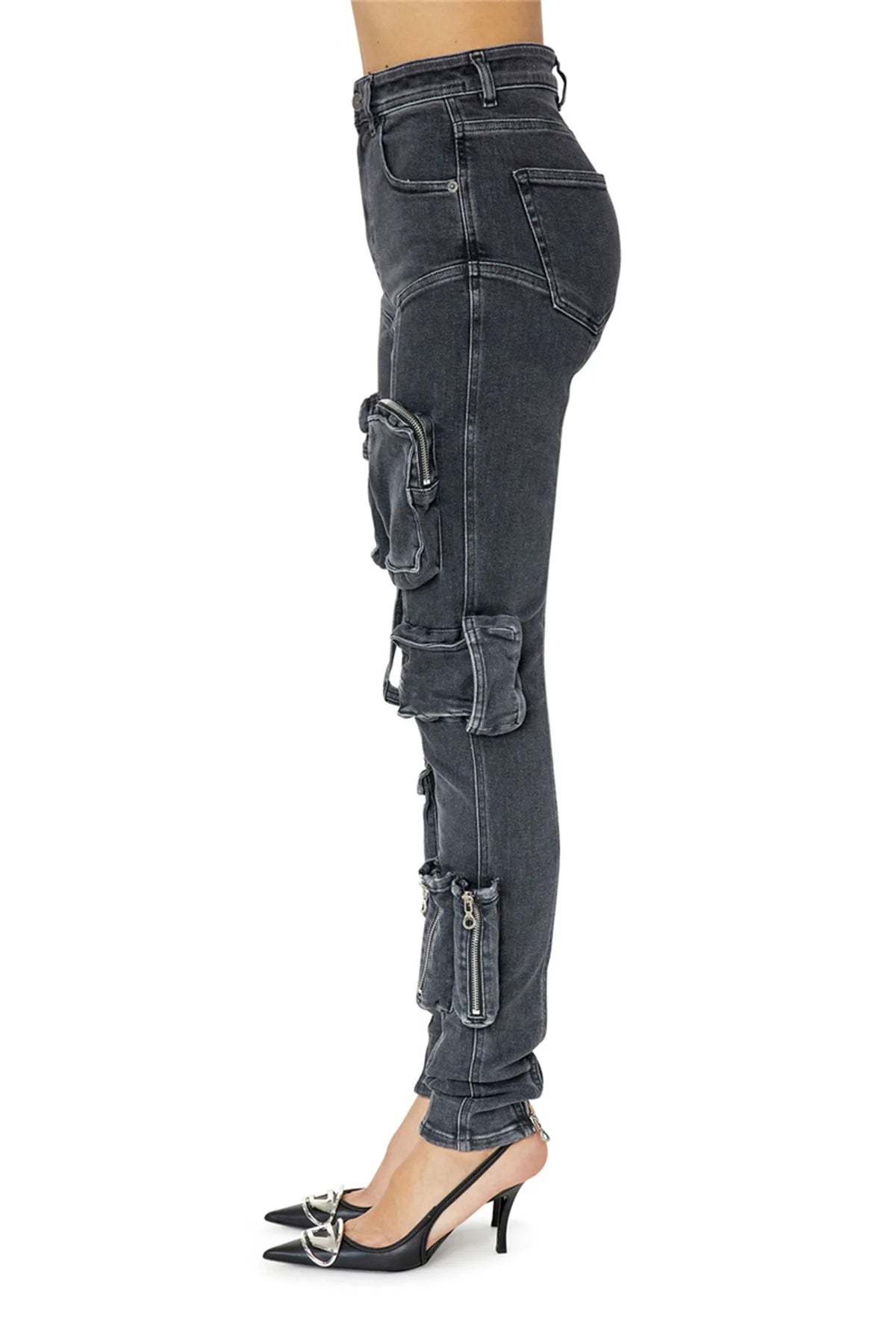 UNIKCOSA Women’s Cargo Jeans – Modern Washed Denim Overalls with Multi-Pockets & Low-Rise Fit (Trendy Streetwear Edition)