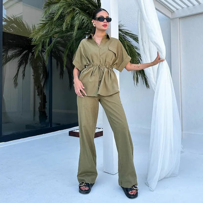 UNIKCOSA Women’s Summer Lounge Set – Casual Shirt & Pants Two-Piece Outfit (2025 Leisure Edition)