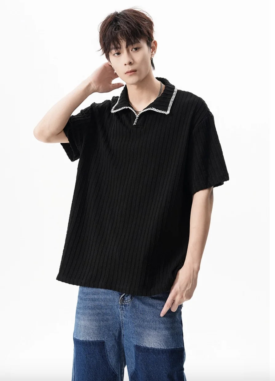 Premium Lightweight Knitted V‑Neck Polo Shirt for Men