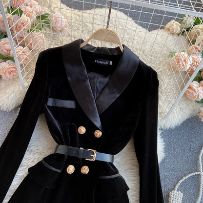 UNIKCOSA Women’s Black Velvet Blazer Dress – Double-Breasted Long Sleeve Elegant Outfit (Fall/Winter 2025 Edition)