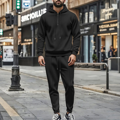 UNIKCOSA Men’s Athleisure Hoodie Set – Quarter-Zip Hooded Top & Jogger Pants (220 GSM Gymwear Two-Piece Outfit)