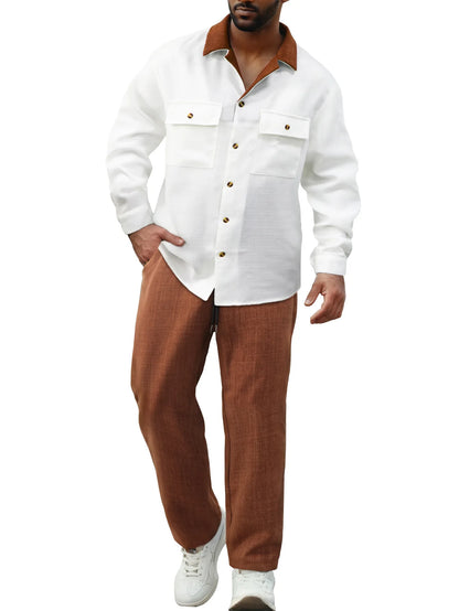 UNIKCOSA Men’s 2-Piece Ethnic Style Suit – Solid Color Long-Sleeve Holiday Outfit (Classic Edition)