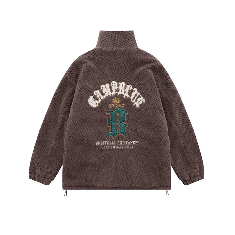 UNIKCOSA NoirFit Floral Embroidered Fleece Varsity Jacket 🔥