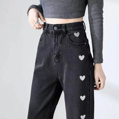 Women's High-Waisted Straight-Leg Floor-Length Elegant Casual Denim Pants