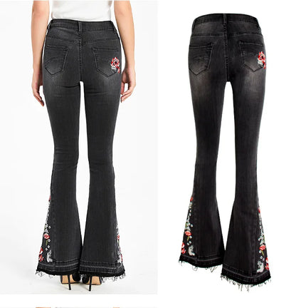 UNIKCOSA Velora Embroidered Flared Jeans Black Denim 💫