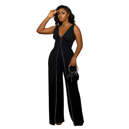 UNIKCOSA NoirFit Patchwork Jumpsuit Sleeveless Office 💫