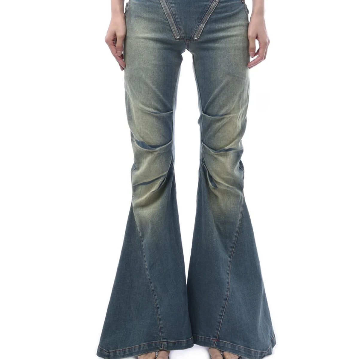 Trendy Trousers 2025 Summer New Slim Hollowed Out High Waist Pleated Ladies Flare Pants