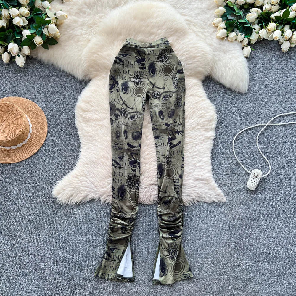 UNIKCOSA Women’s Summer Wide-Leg Pants – High-Waist Wrinkled Printed Outdoor Trousers (Casual Chic Edition)