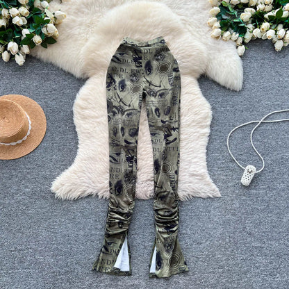 UNIKCOSA Women’s Summer Wide-Leg Pants – High-Waist Wrinkled Printed Outdoor Trousers (Casual Chic Edition)