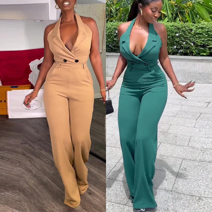 UNIKCOSA LuxeEase Summer Jumpsuit Halter Backless Pockets 💫