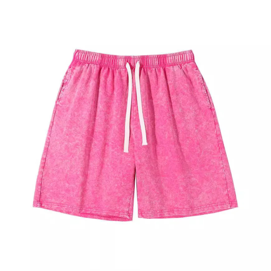 Premium 100% Cotton Snow-Washed Casual Shorts with Drawstring Pockets