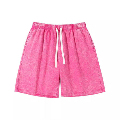 Premium 100% Cotton Snow-Washed Casual Shorts with Drawstring Pockets