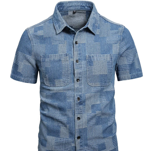 UNIKCOSA Men’s Denim Short-Sleeve Shirt – High-Quality Button-Up Urban Casual Wear (2025 Edition)