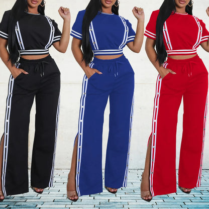 Colorful Women's Short Sleeve Top & Wide Leg Pants Set