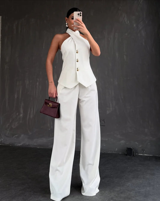 UNIKCOSA’s 2025 European Chic Suit — Blazer Vest + Wide-Leg Trousers Set