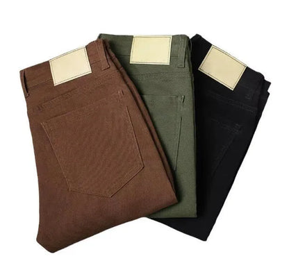 Men's Casual Straight-Leg Plaid Pants with Elastic Mid-High Waist