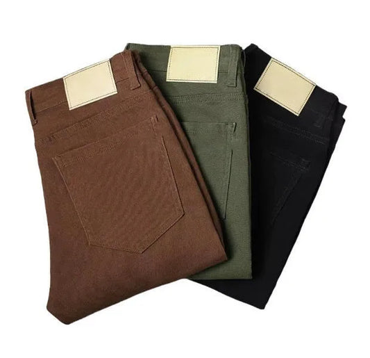 Men's Casual Straight-Leg Plaid Pants with Elastic Mid-High Waist