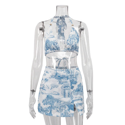 UNIKCOSA Women’s 3-Piece Printed Coord Set – Bra Top, Shirt & Divided Skirt Suit (Summer 2025 Edition)