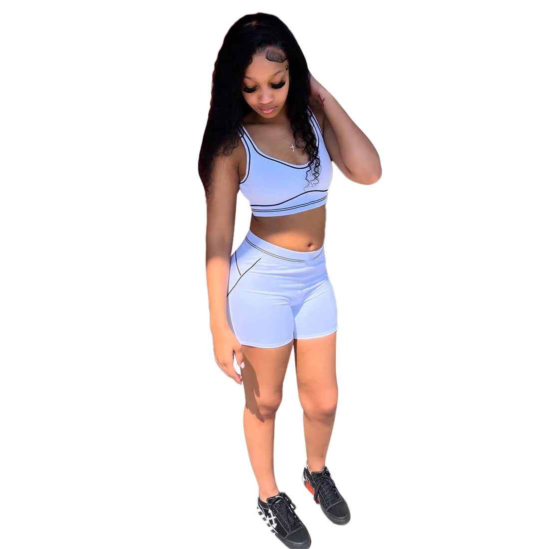 GX9008 Women’s Sleeveless Tank Top & Jogger Shorts Set