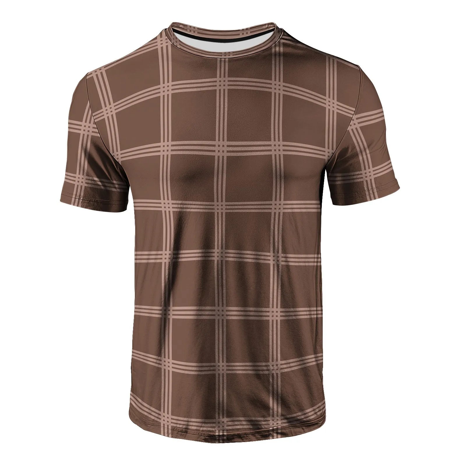 Men's Plaid Breathable Polyester T-Shirt with Custom 3D Logo