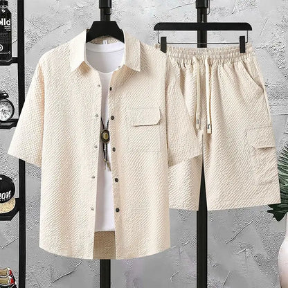 Men's Casual Short Sleeve Shirt and Shorts 2-Piece Set