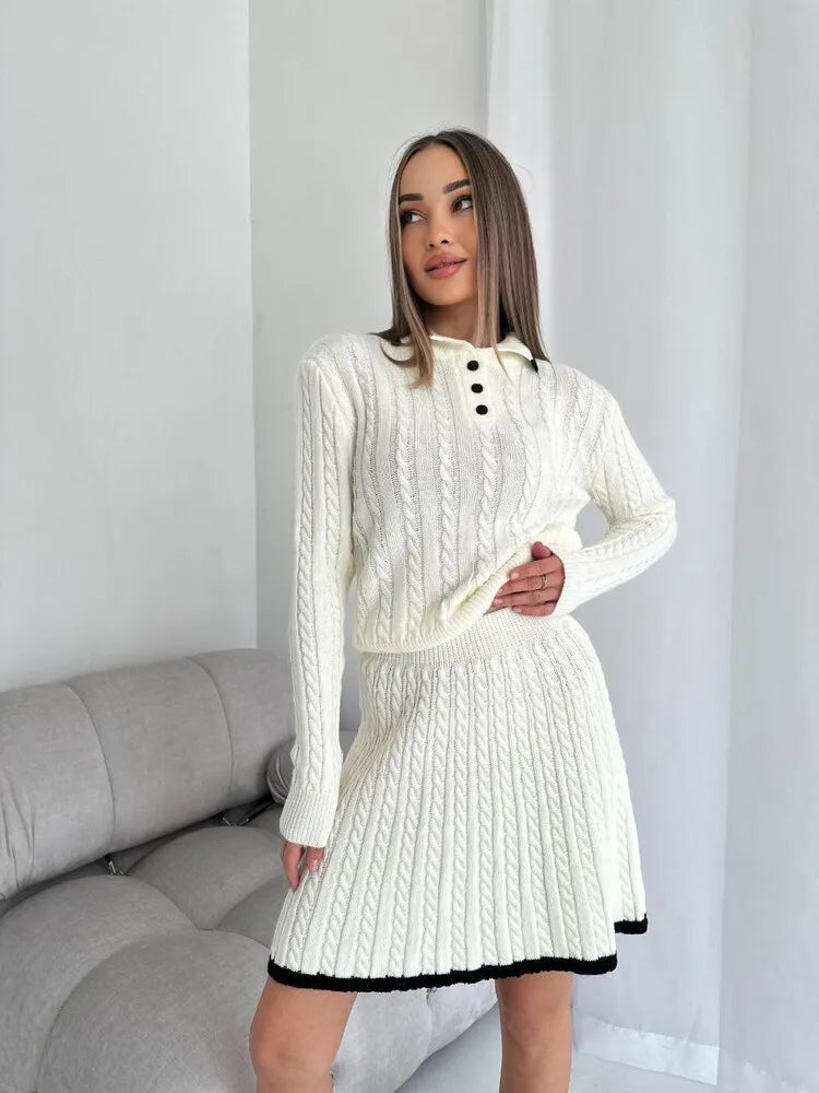 UNIKCOSA Velora Knitted Skirt Set Long Sleeve Short Skirt 💫