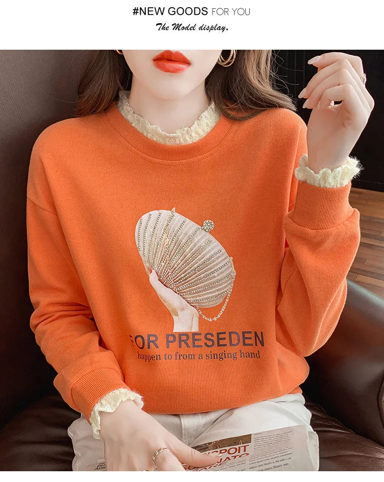 UNIKCOSA Velora Printed Hoodie Loose Long Sleeve O Neck 💫