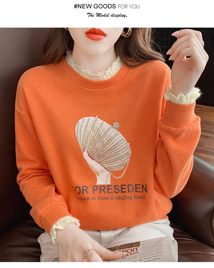 UNIKCOSA Velora Printed Hoodie Loose Long Sleeve O Neck 💫