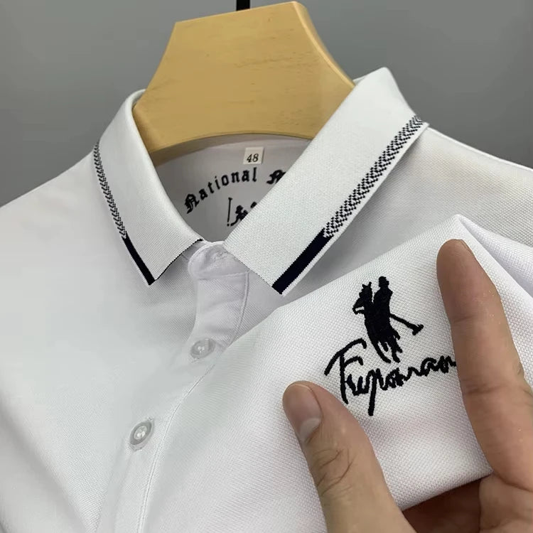 Summer Business Men's Polo Shirt with Embroidered Lapel – Short Sleeve