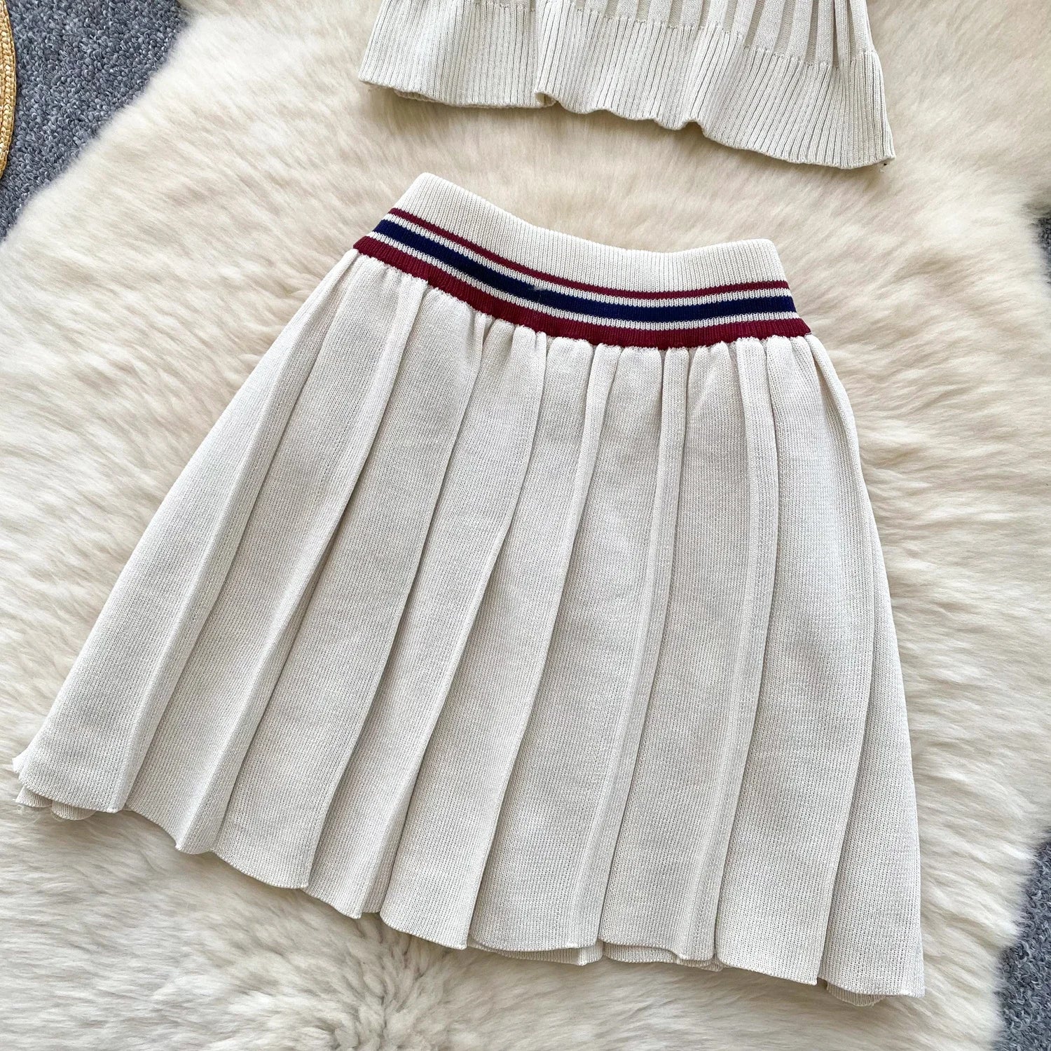 Vintage Women's Knitted Top and High Waist Skirt Set