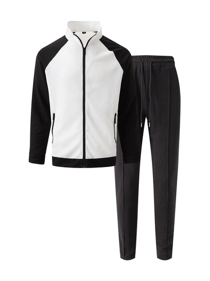 UNIKCOSA Men’s Colorblock Tracksuit – Contrast Panel Zip Jacket & Drawstring Pants Two-Piece Athleisure Set (2025 Edition)