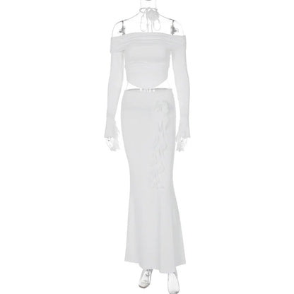 UNIKCOSA Women’s Ruffled 2-Piece Evening Set – Cropped Tube Top & Long Skirt Outfit (Elegant Party 2025 Edition)