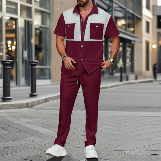 UNIKCOSA Men’s Polo Shirt Set – Multicolored Short Sleeve Polo & Matching Long Pants Two-Piece Outfit (2025 Edition)