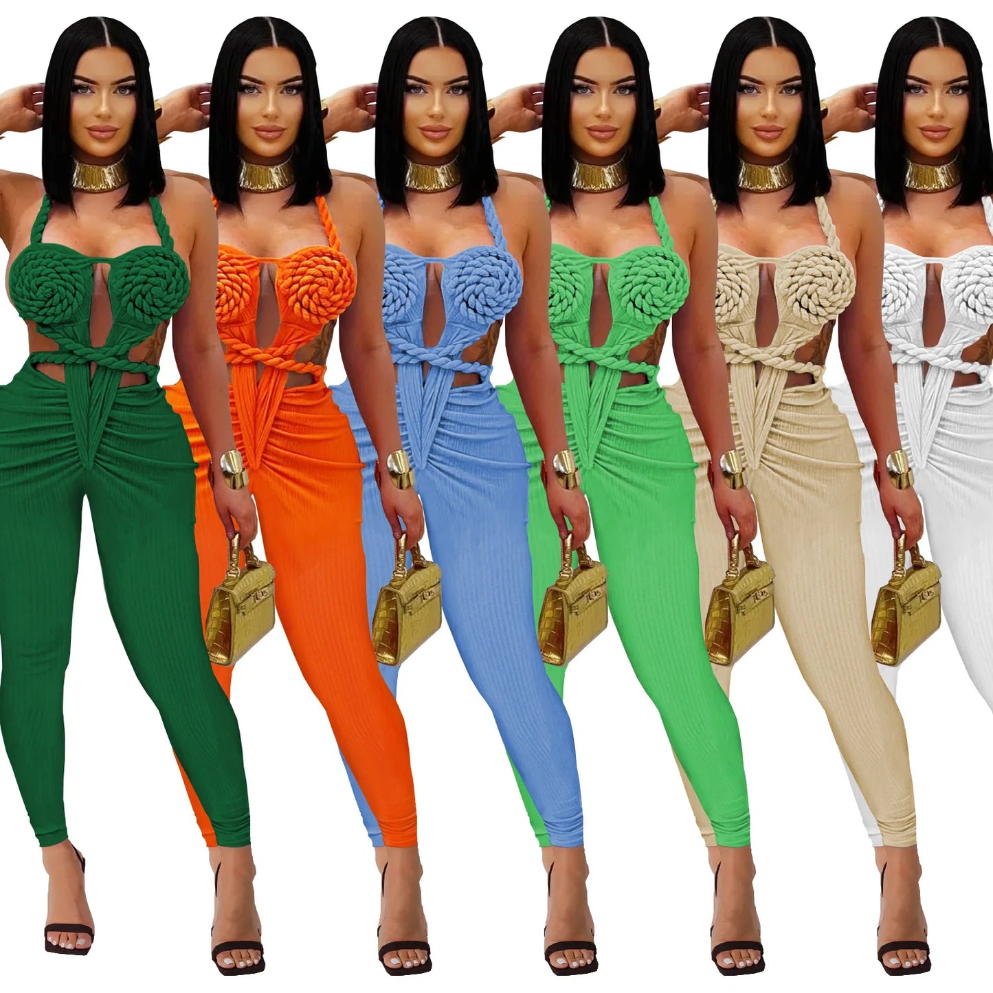 GX7489 Fashion 2025 Clothing Vendor Sexy Halter Sleeveless Jumpsuit